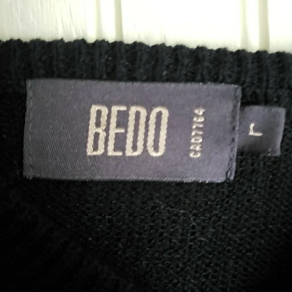 Bedo Sweater Mens Large Black V Neck Knit Pullover Long Sleeve Solid Casual